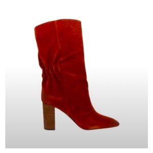 CHARLES BY CHARLES DAVID Women's Red Ruched Barrie Leather Booties Size 8M
